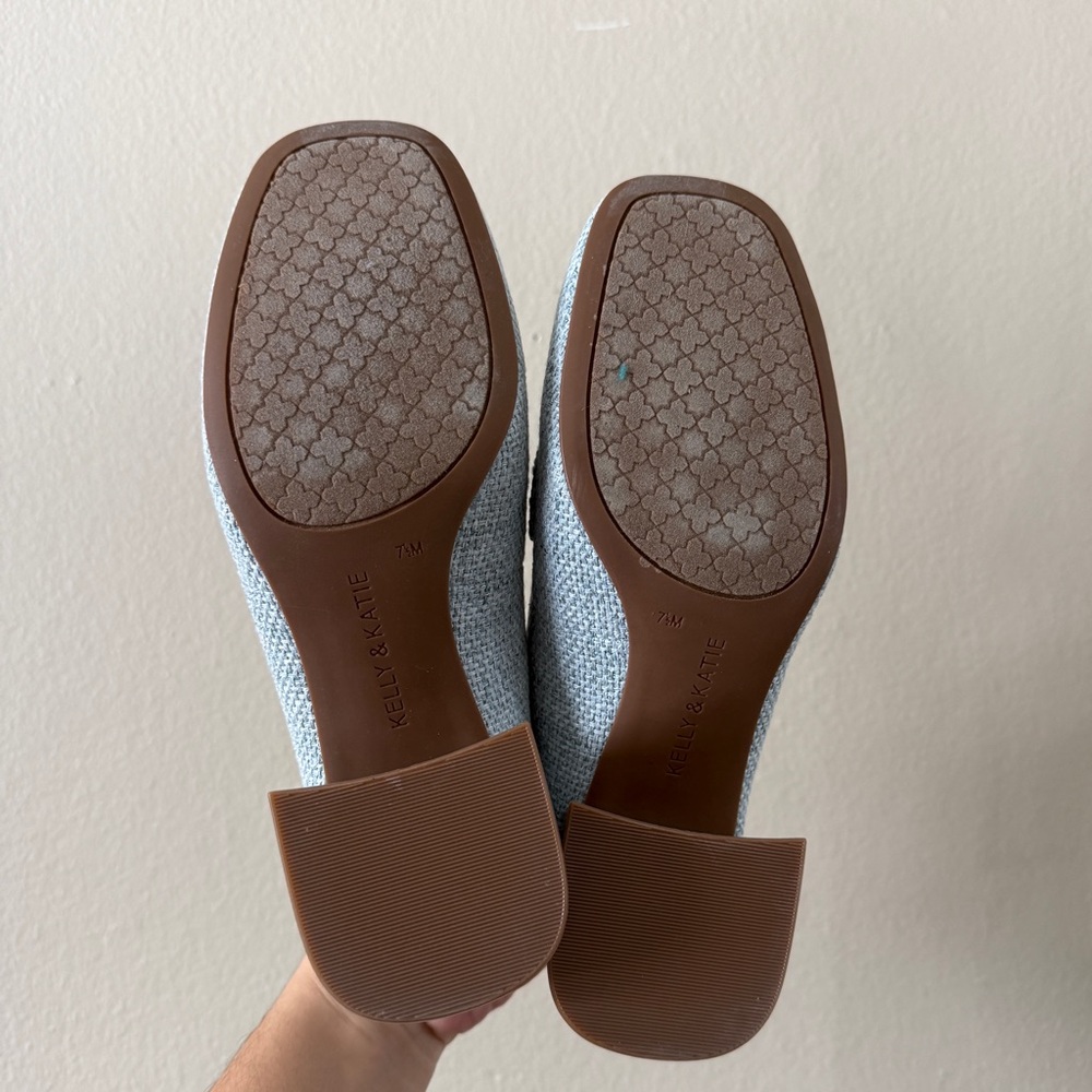 Kelly & Katie Light Blue Woven Tweed Heeled Loafers Square Toe Size 7.5 - Picture 8 of 8